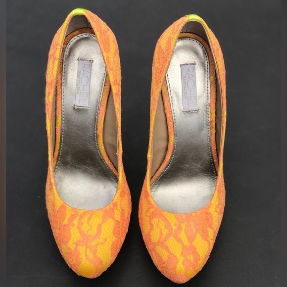 RACHEL ROY KEEDAN Orange Yellow Pink Lace Platform Pump Stiletto Heels Size 6 - Picture 9 of 16